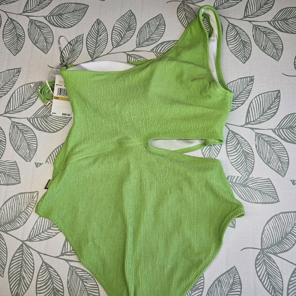 NWT!!! MICHAEL Michael Kors Ribbed One-Shoulder Side-Cutout Swimsuit, Size 14 - Picture 5 of 8